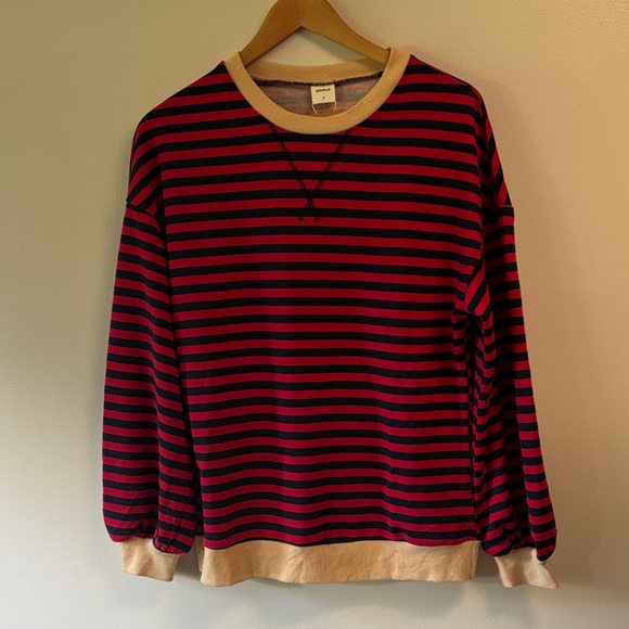 kikibell Tops - Kikibell oversized sz S red and navy striped crew neck sweatshirt